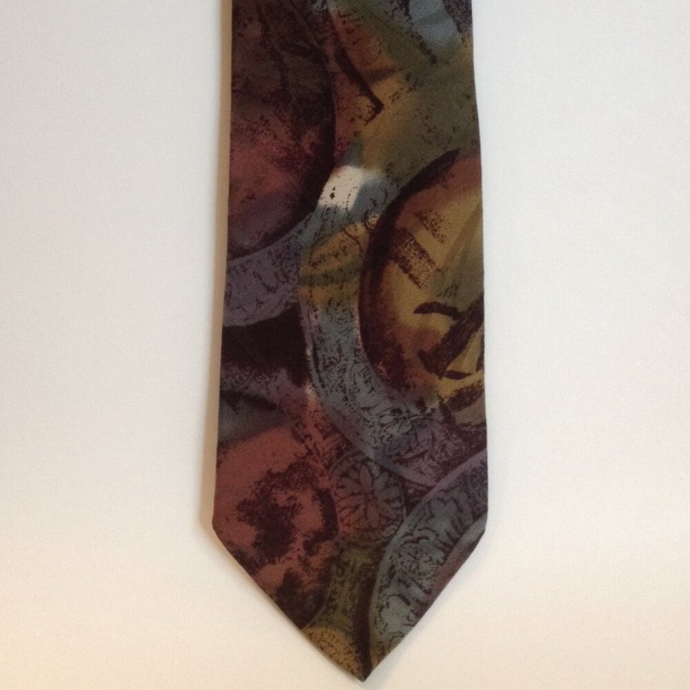 Paul Rodon Abstract Neck Tie 100% Silk Hand Made Mens Plum Teal Green Neckwear